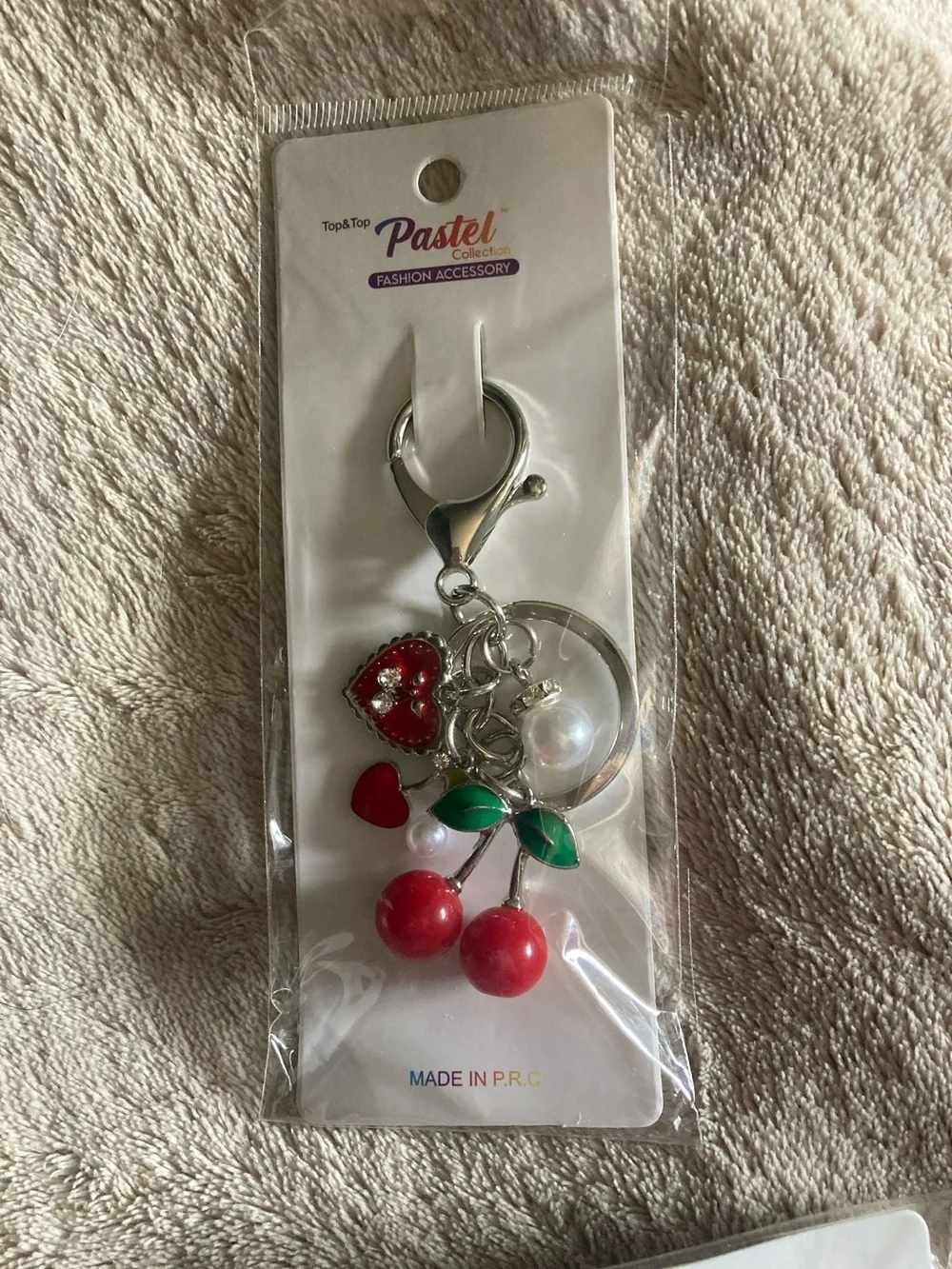 Pastels Clothing Red Cherry & Heart Keychain